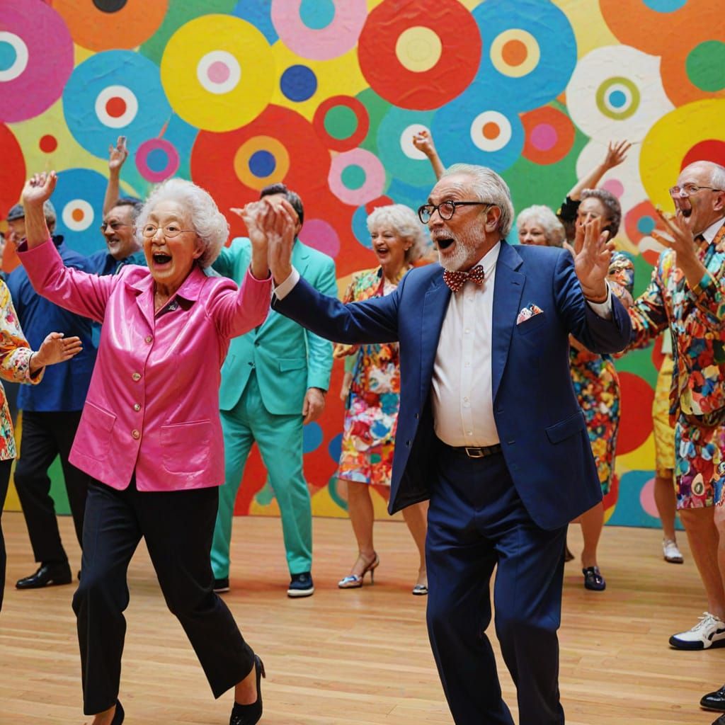 Seniors Dancing at Concert in Pop Art Style