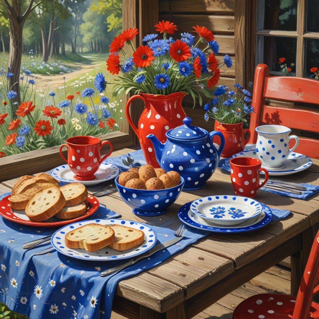 Breakfast on Cabin Porch, Oil Painting by Monet