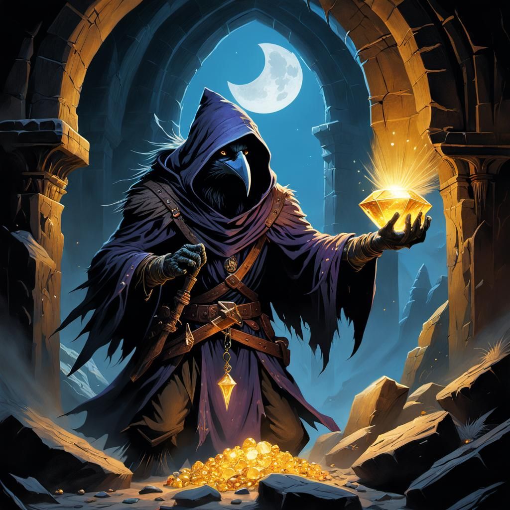 Kenku Master Thief in Dusty Crypt, Fantasy Art