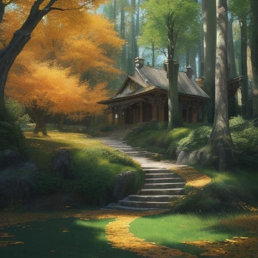 Mystical Forest with Golden Leaves, Klimt-Inspired