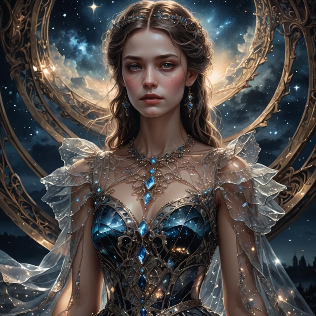 Woman in Glass Dress Portrait: Dark Fantasy Style