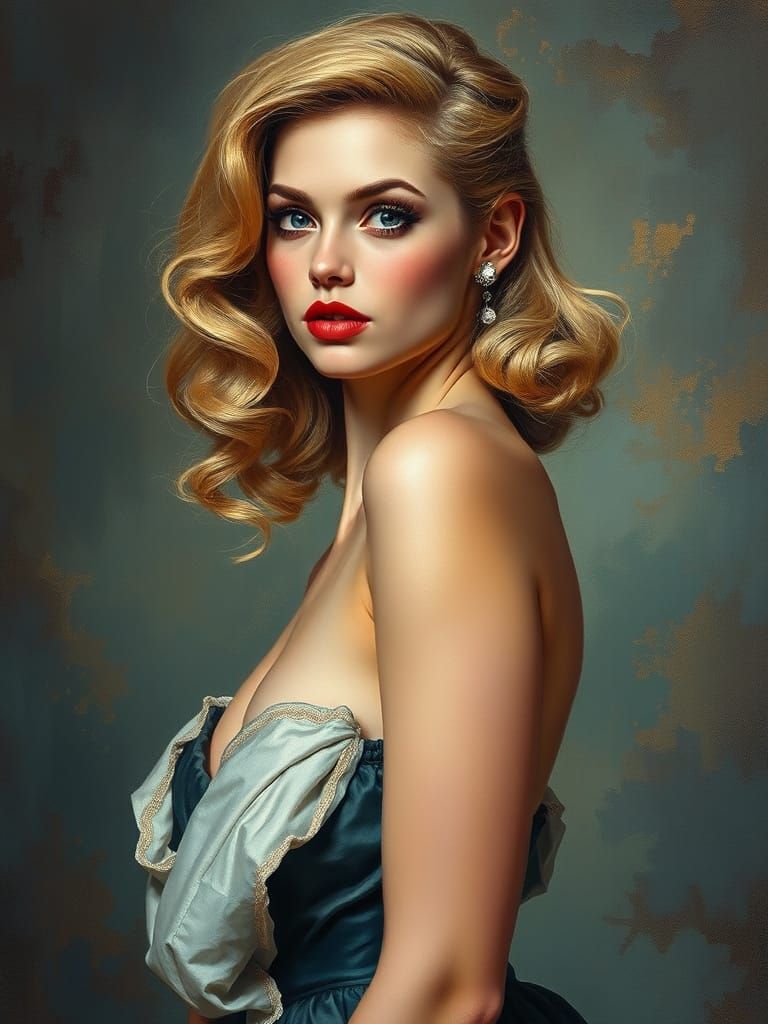 Vintage Pin-Up in Mucha-Waterhouse Tonalist Fusion