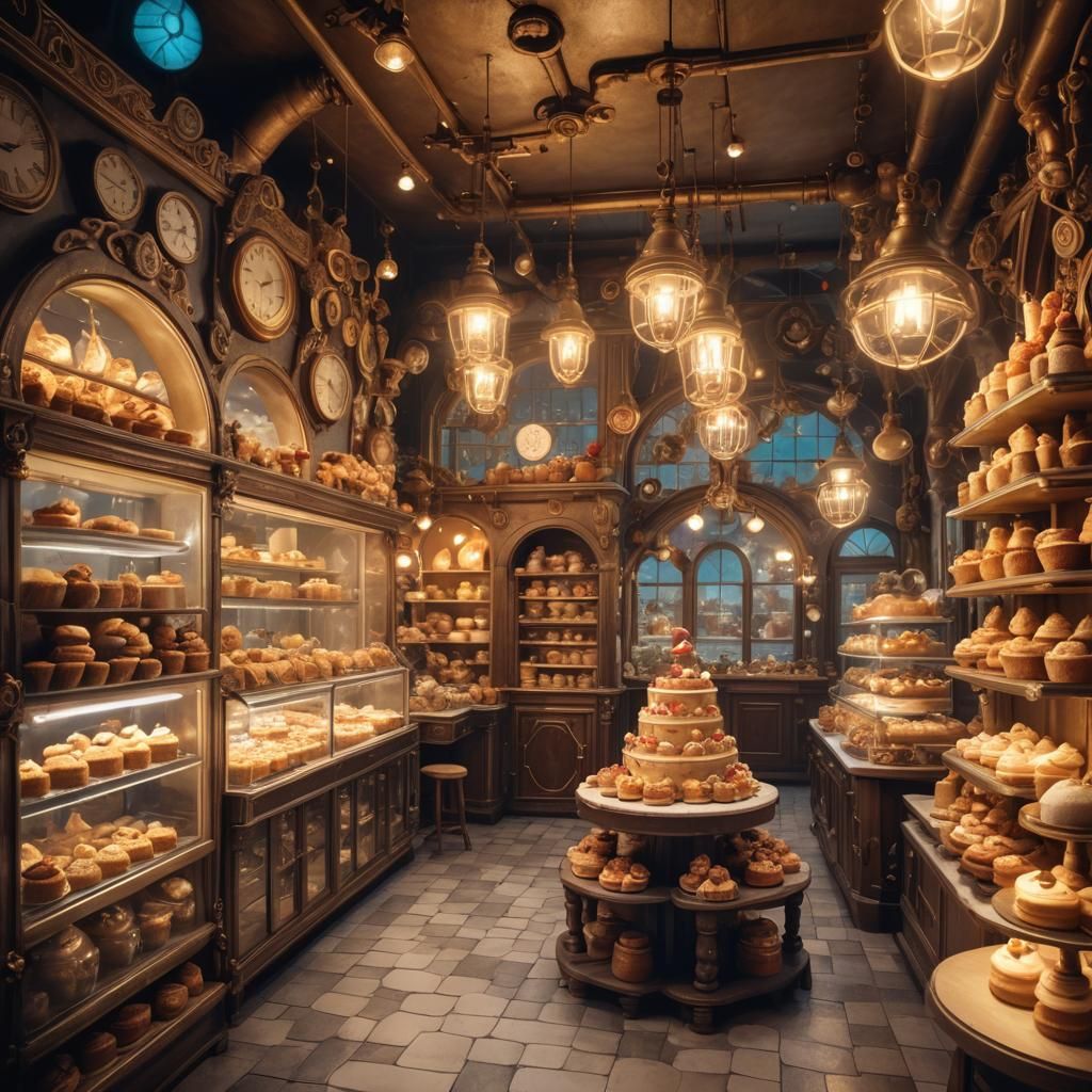Steampunk Gnome Bakery with Glowing Cakes