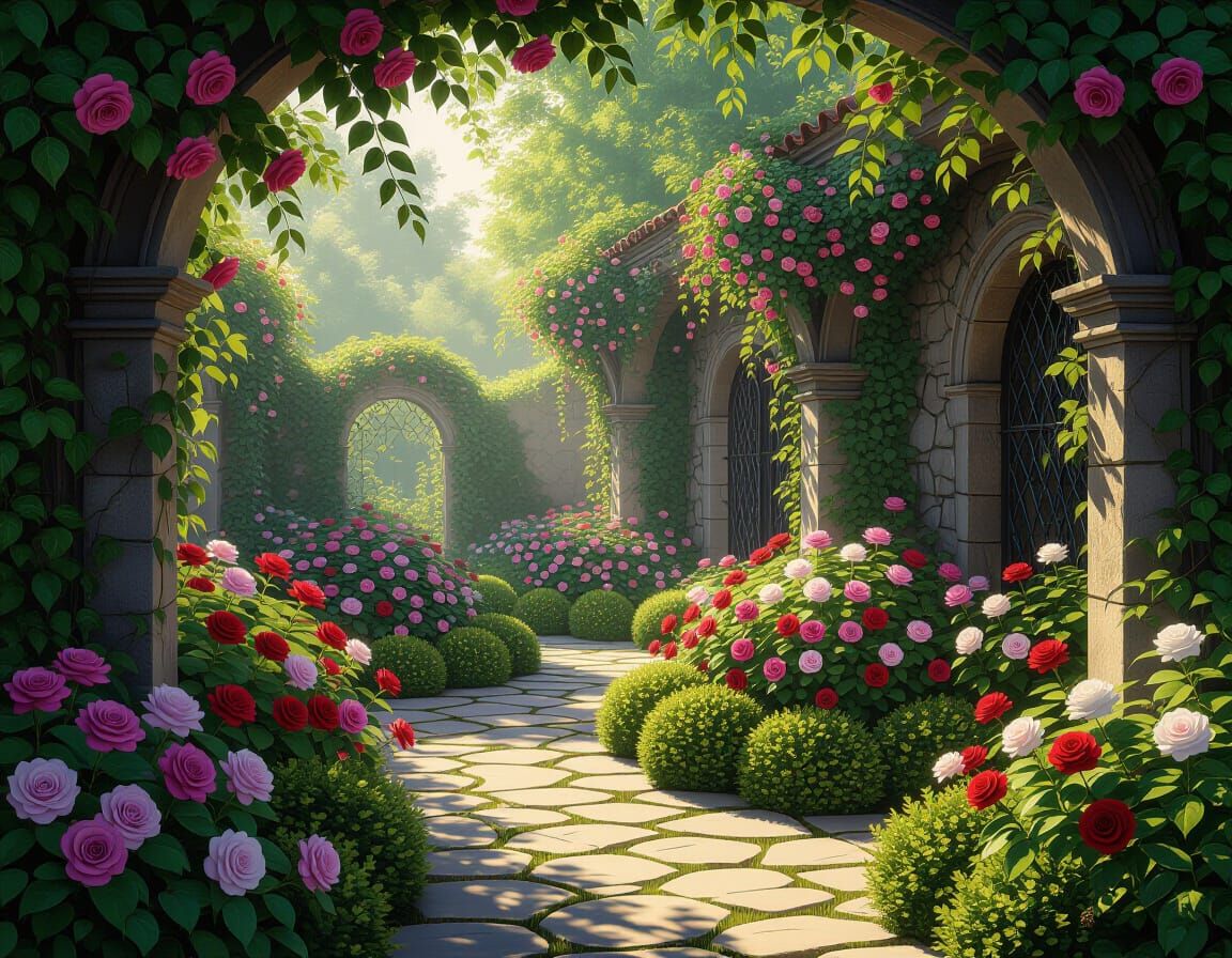 Enchanted Garden in Pre-Raphaelite Style