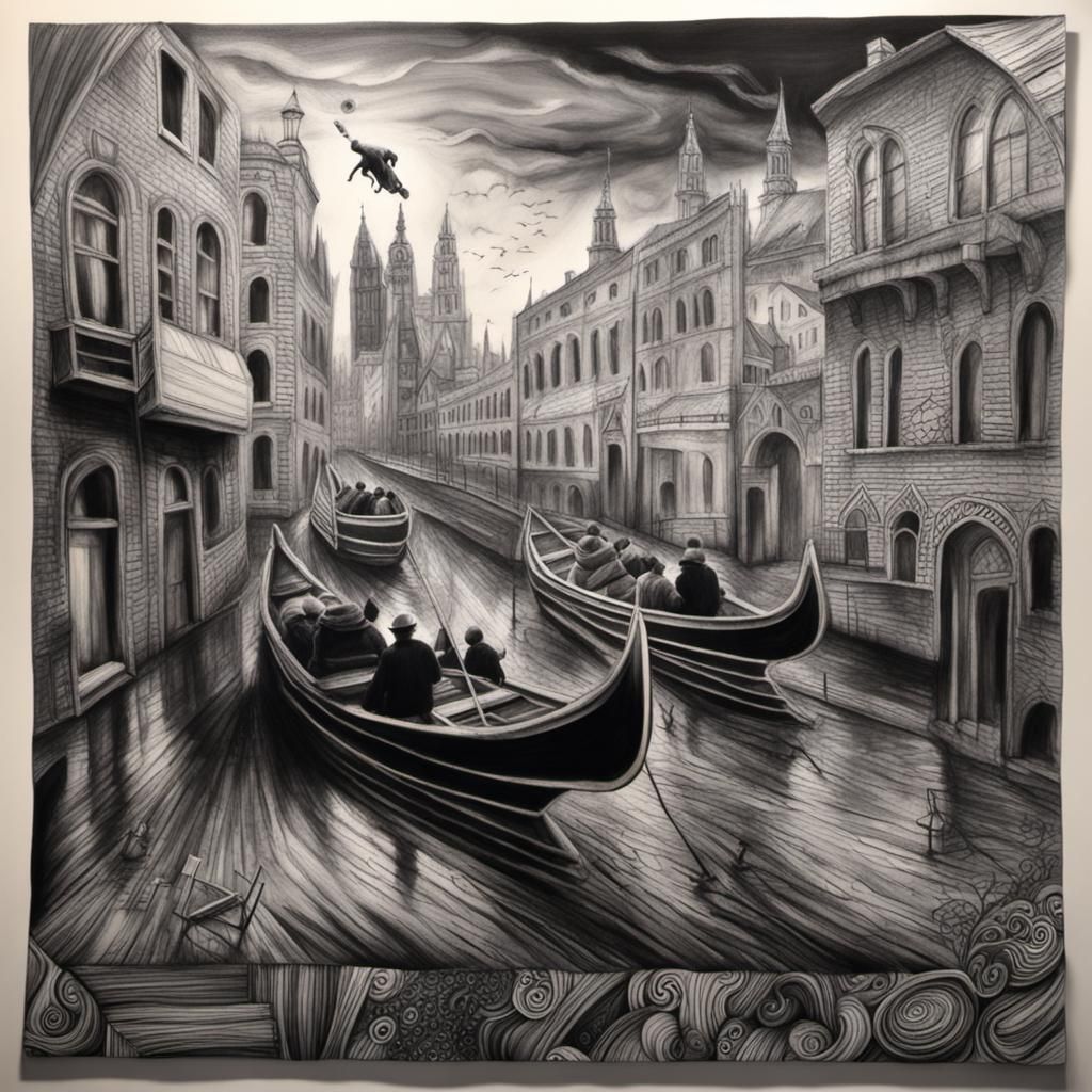 Hyperdetailed Charcoal Drawing of Venice