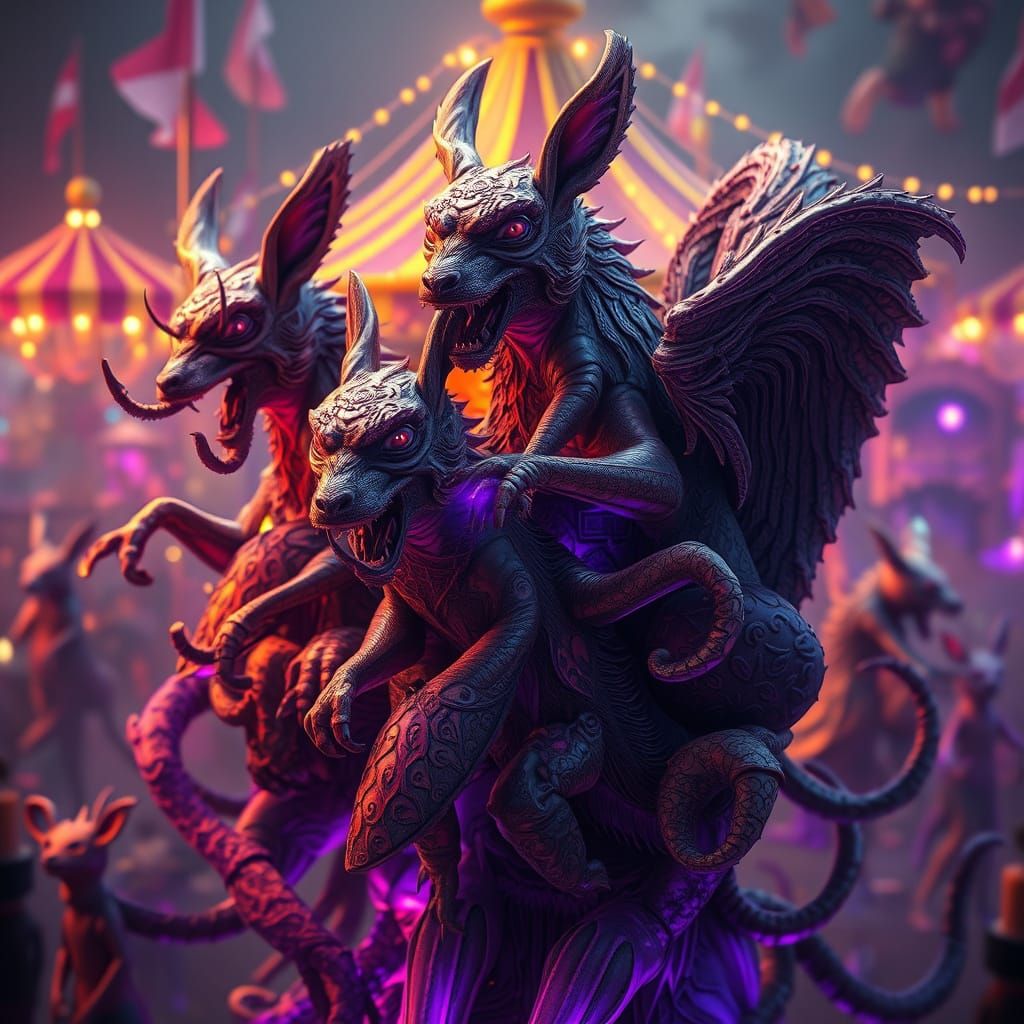 Dark Fantasy Carnival Masterpiece in Whimsical Style