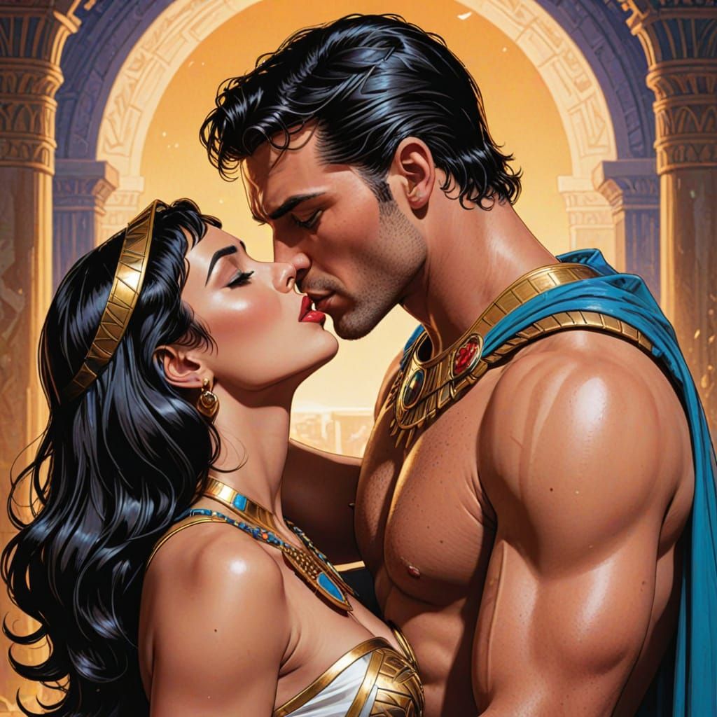 Passionate Love Scene in Vibrant Comic Book Style