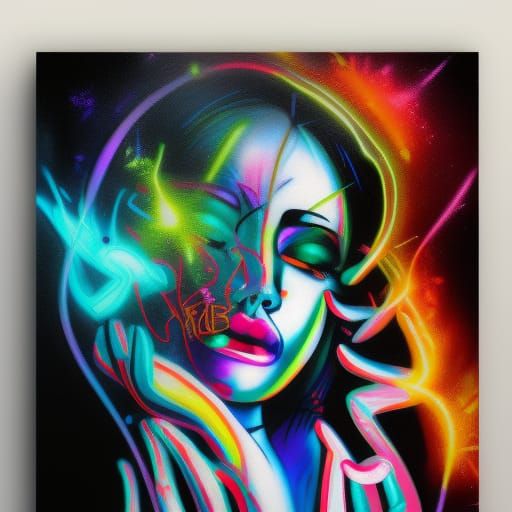 Neon Reiki Woman in Graffiti Art Style