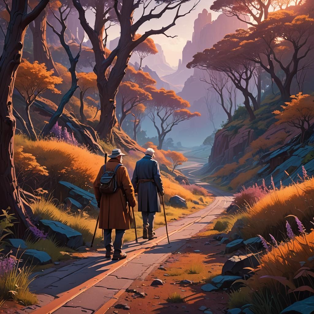 Mystical Old Man in Fantasy Landscape