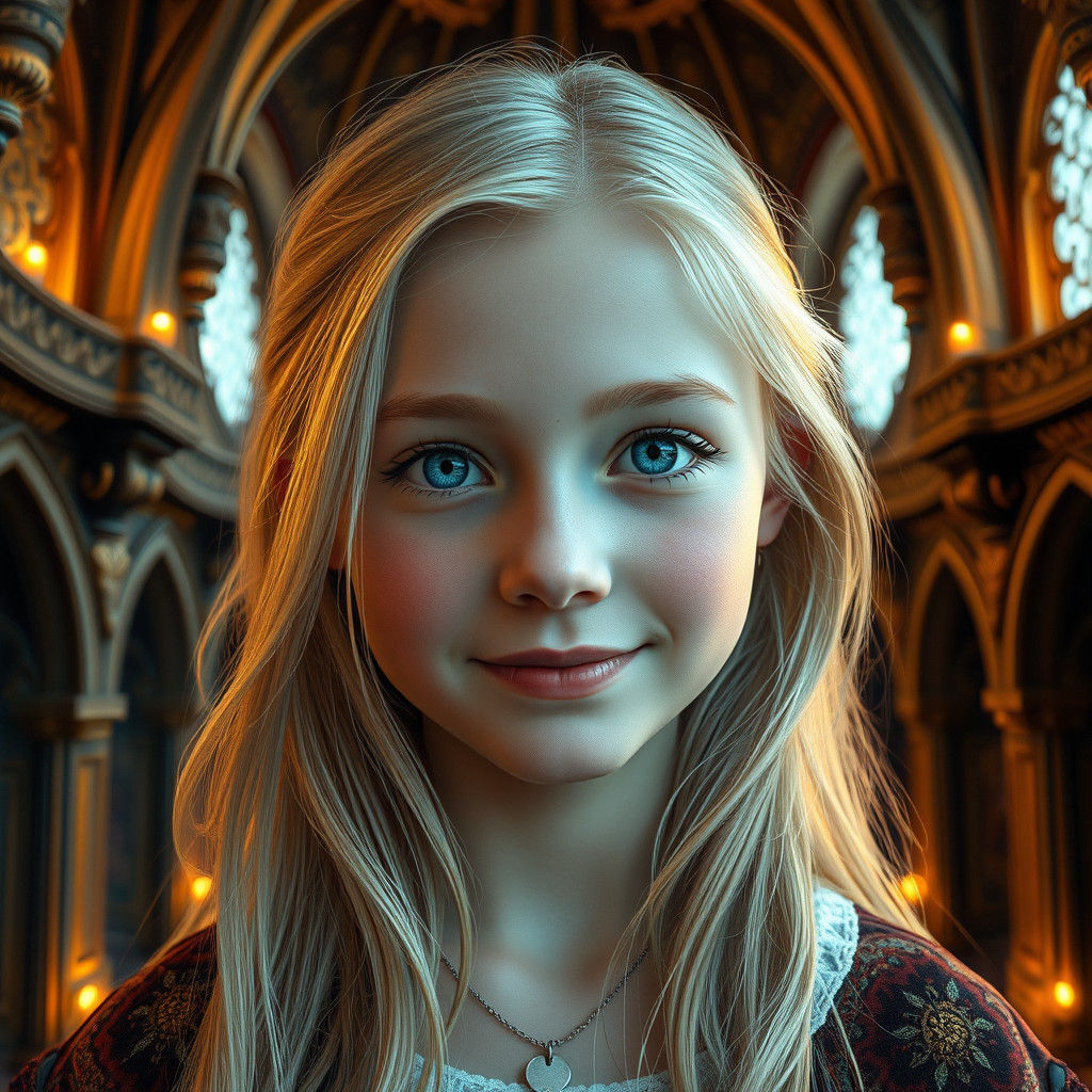 Radiant Blonde Girl in Dreamlike Matte Painting