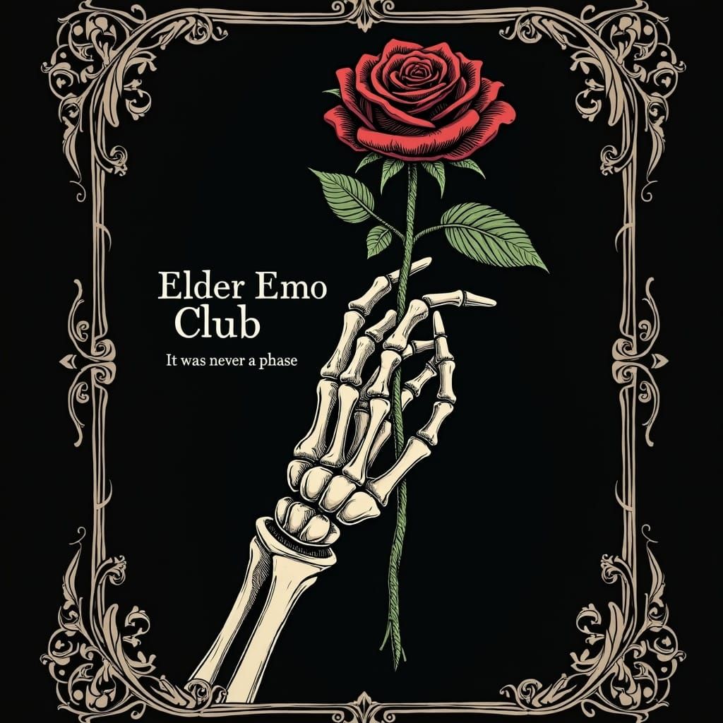 Elder Emo Club Skull Hand & Black Rose Art