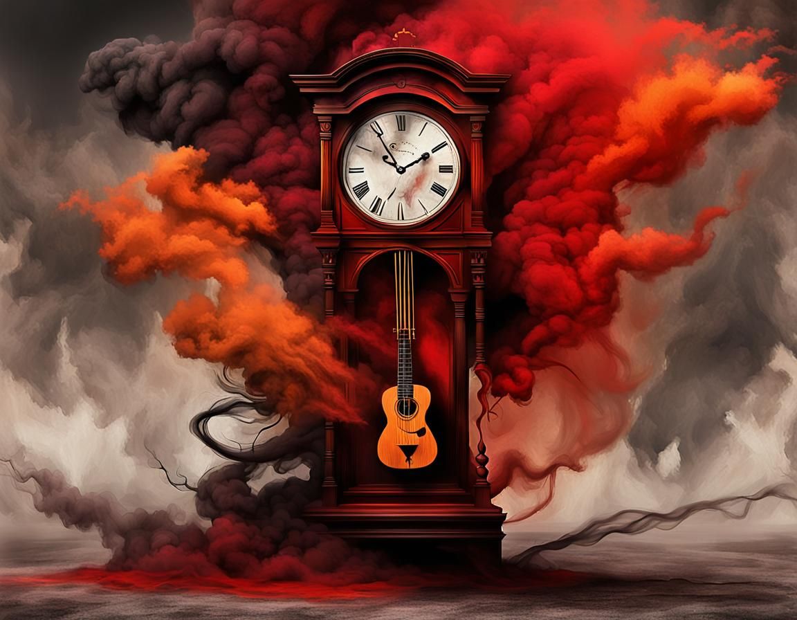Melted Grandfather Clock in Surrealist Cyberpunk Dreamscape