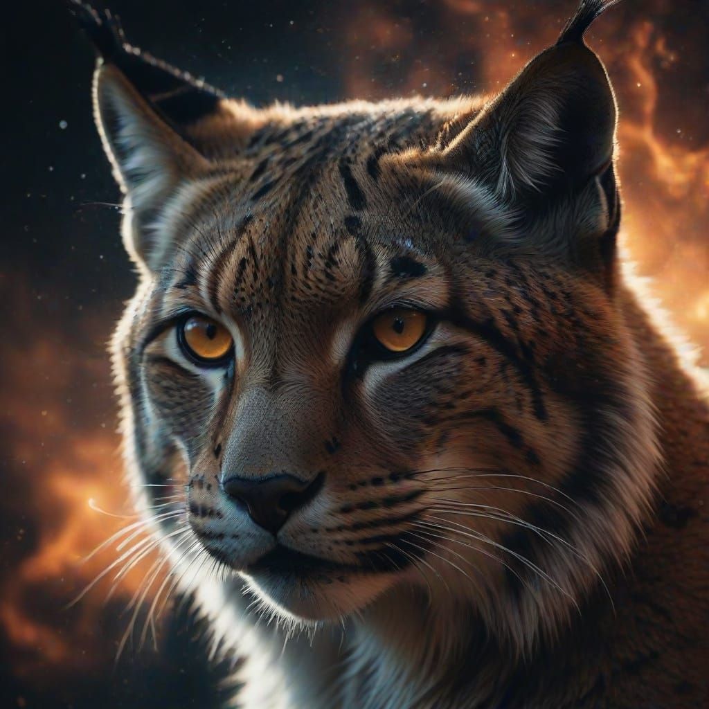 Surreal Double Exposure: Lynx Gaze Meets Eagle Flight in Cos...