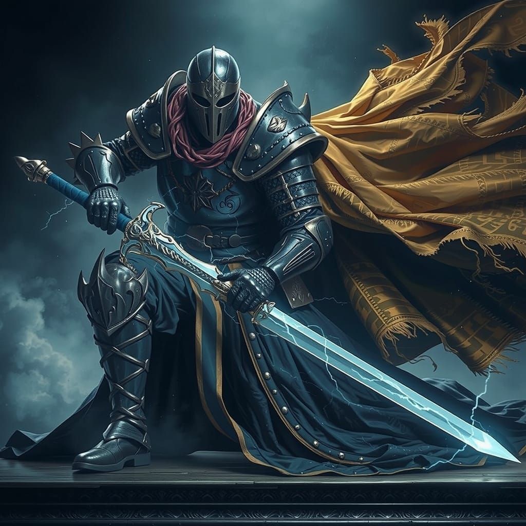 Knight with Lightning Sword in Frazetta Style