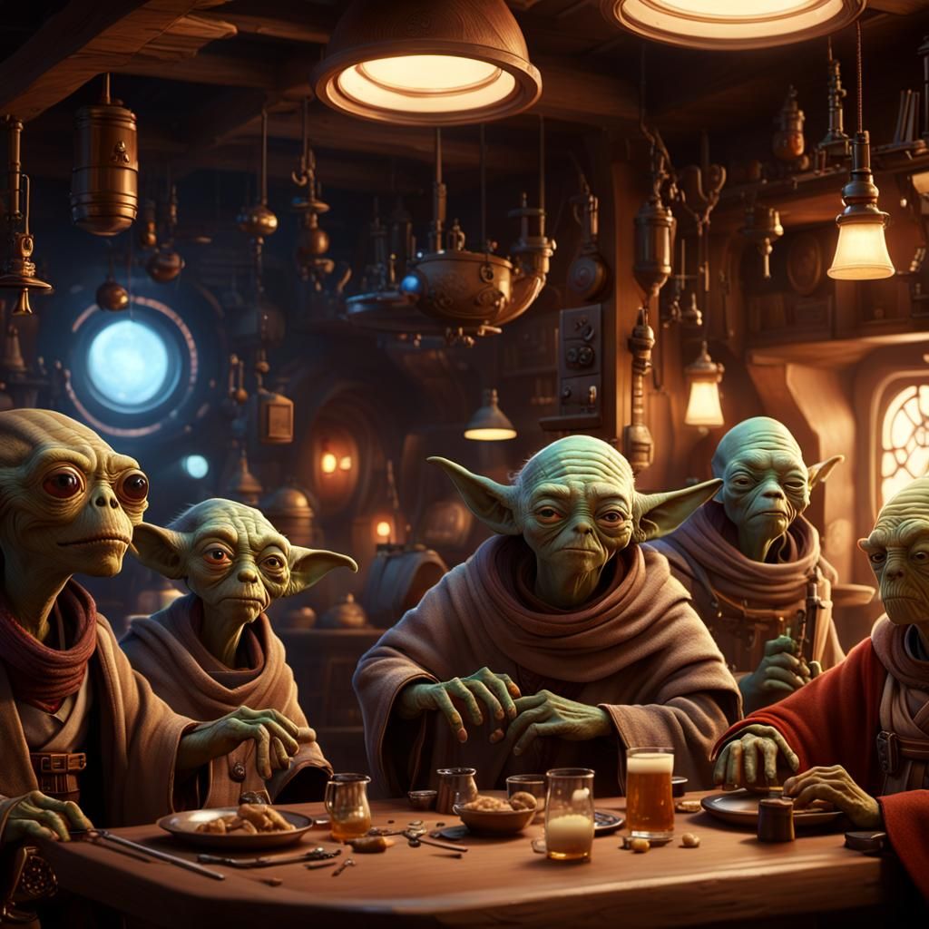 Alien Musicians in Tavern, Ghibli-Style Scene