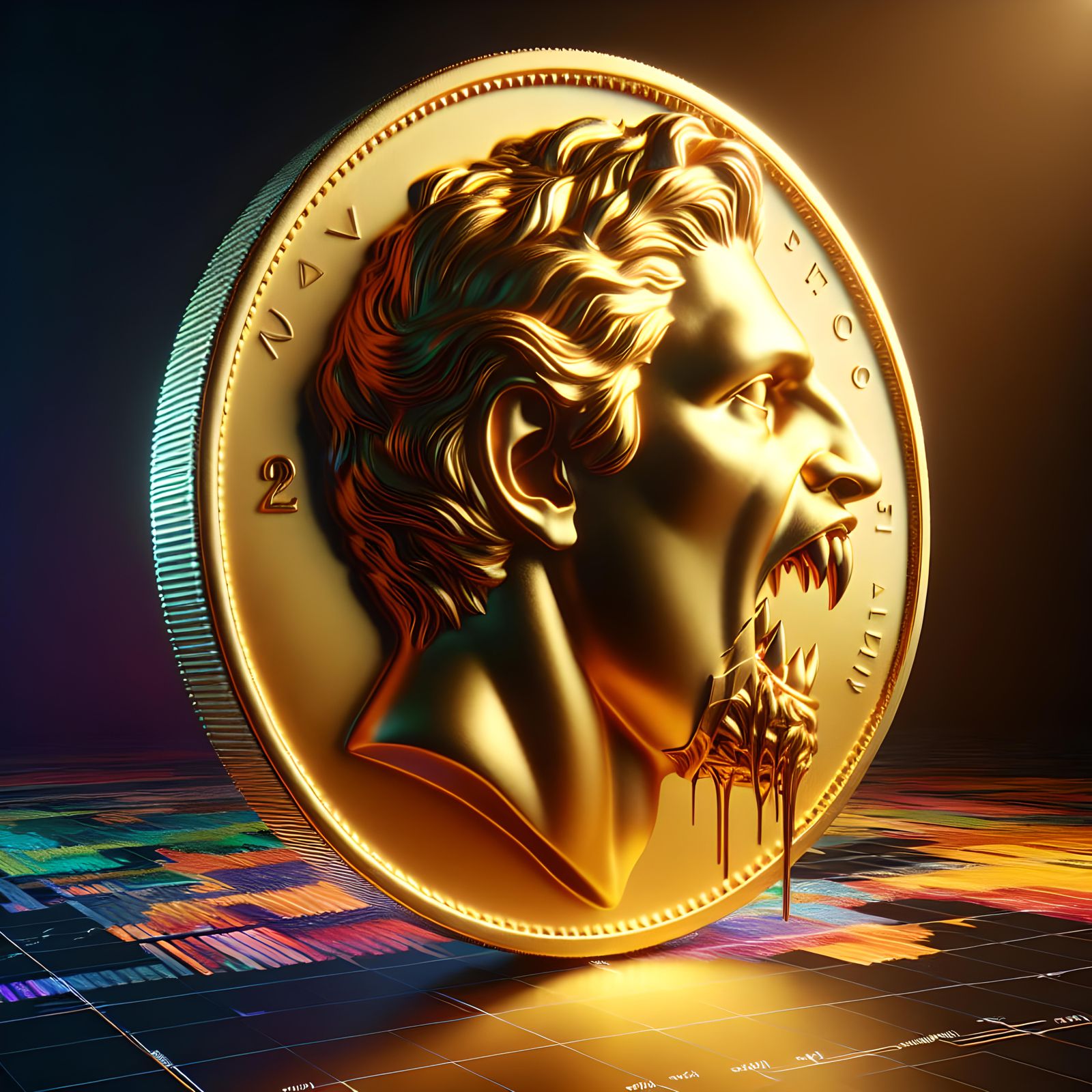 Hyperrealistic Gold Coin with Bite Mark