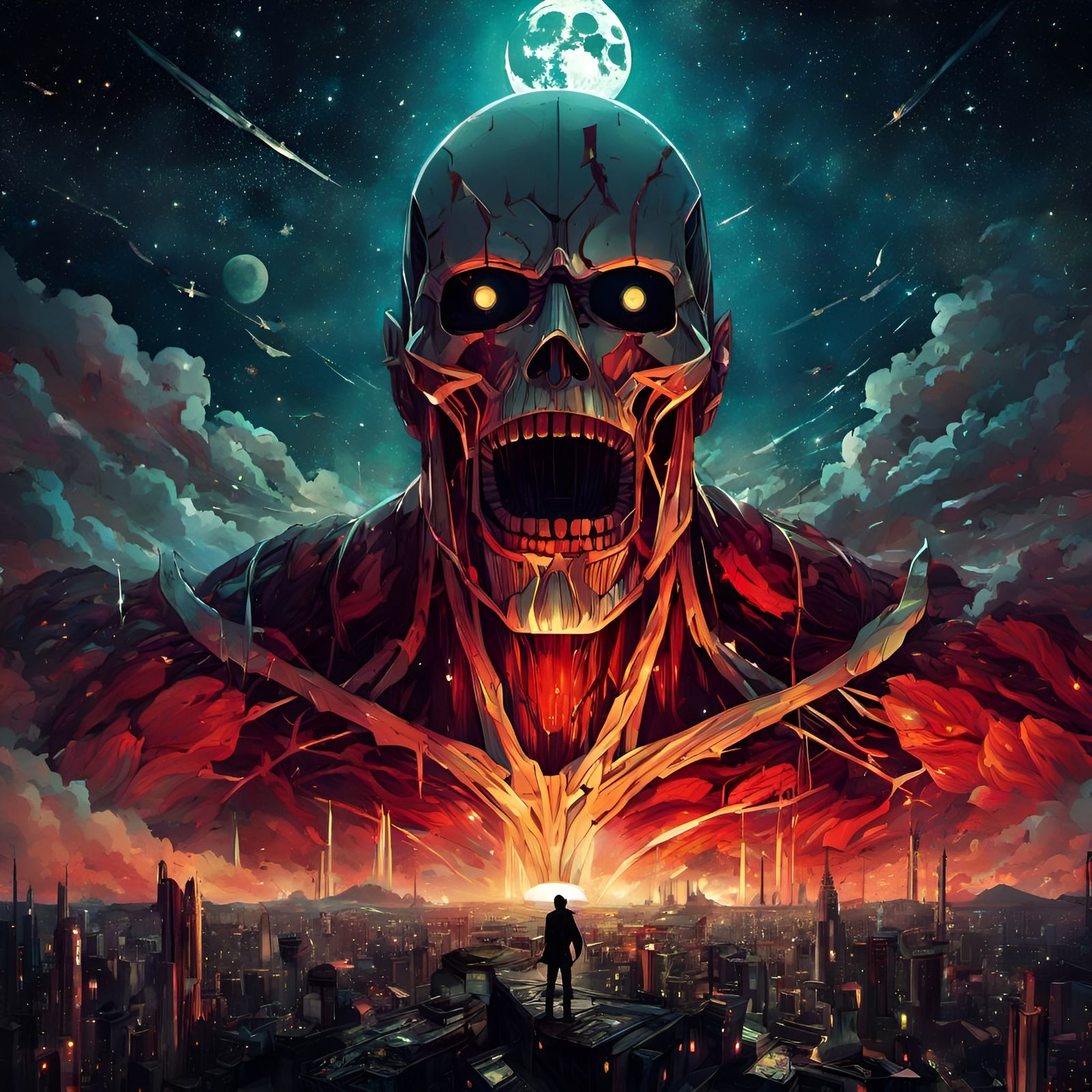 Macabre Colossal Titan Rises in Surreal Silhouette Art