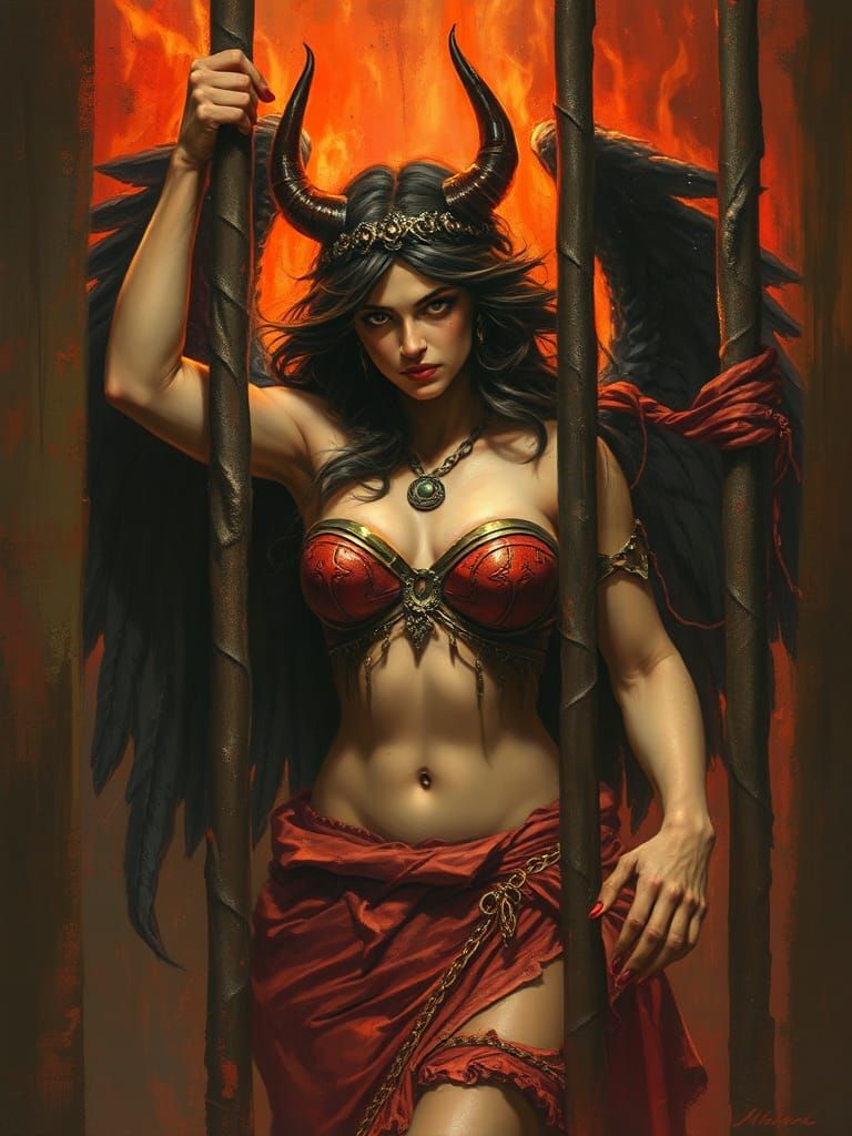 Evil Greek Goddess in Hell: Acrylic Painting