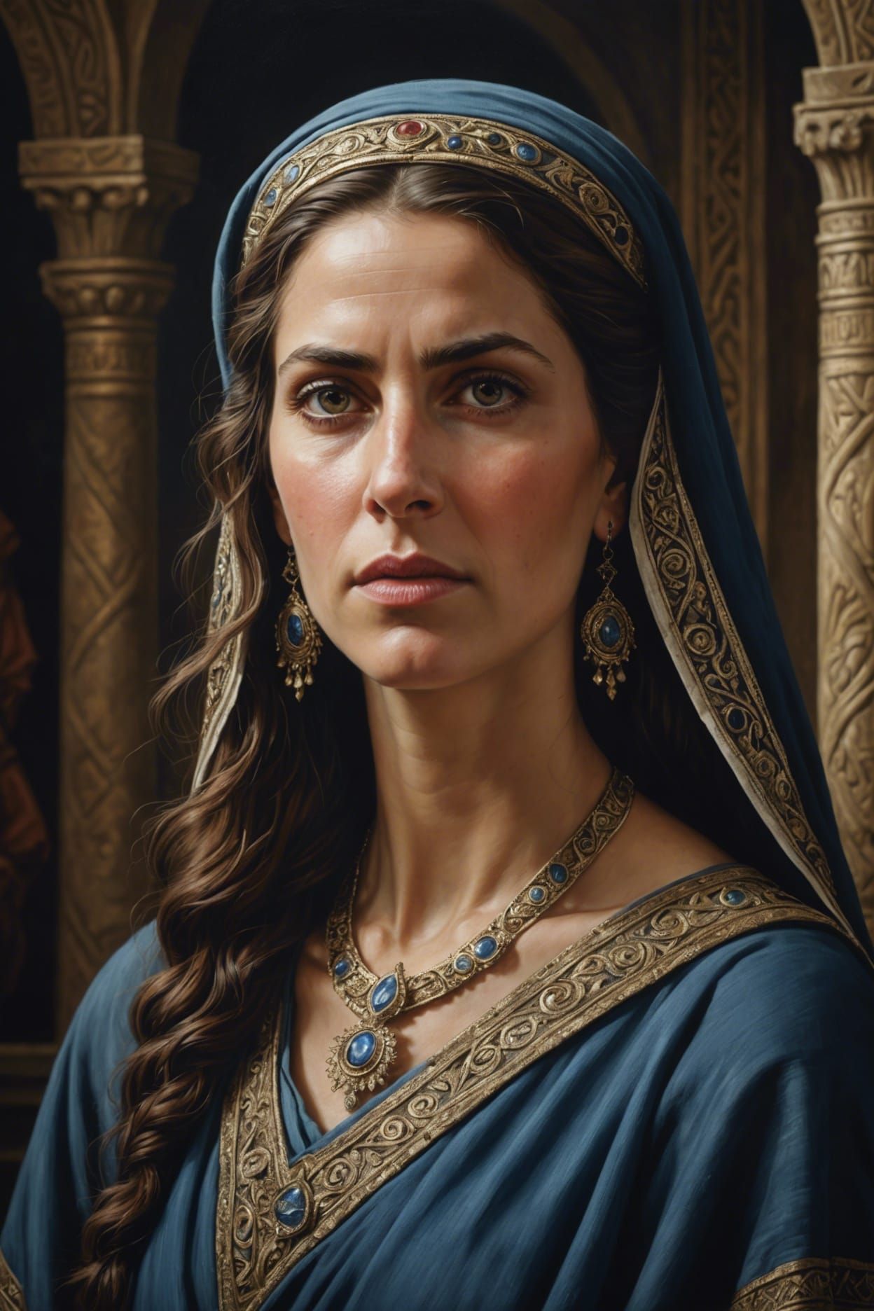 Ancient Israeli Female Leader Portrait in Dark Fantasy Style