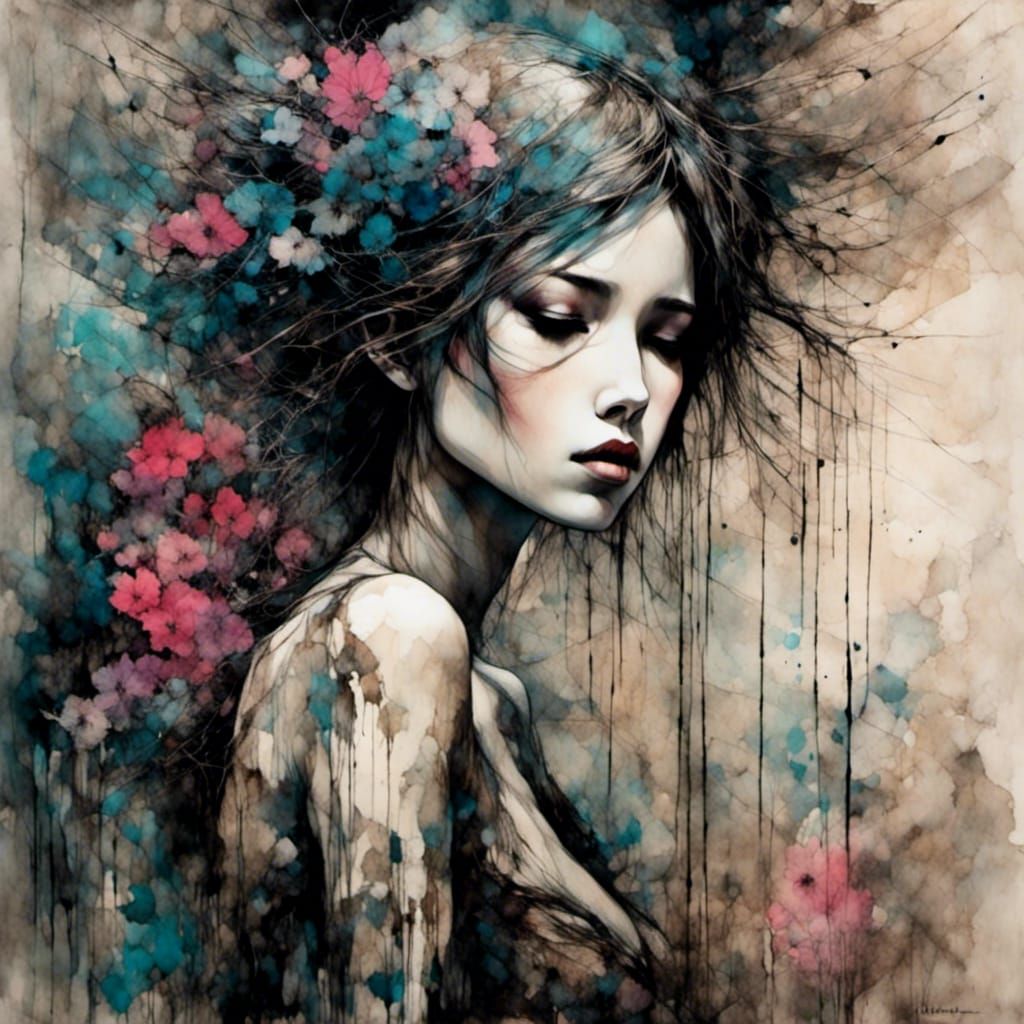 Pouty Punk Grunge Girl with Liquid Ink Effect