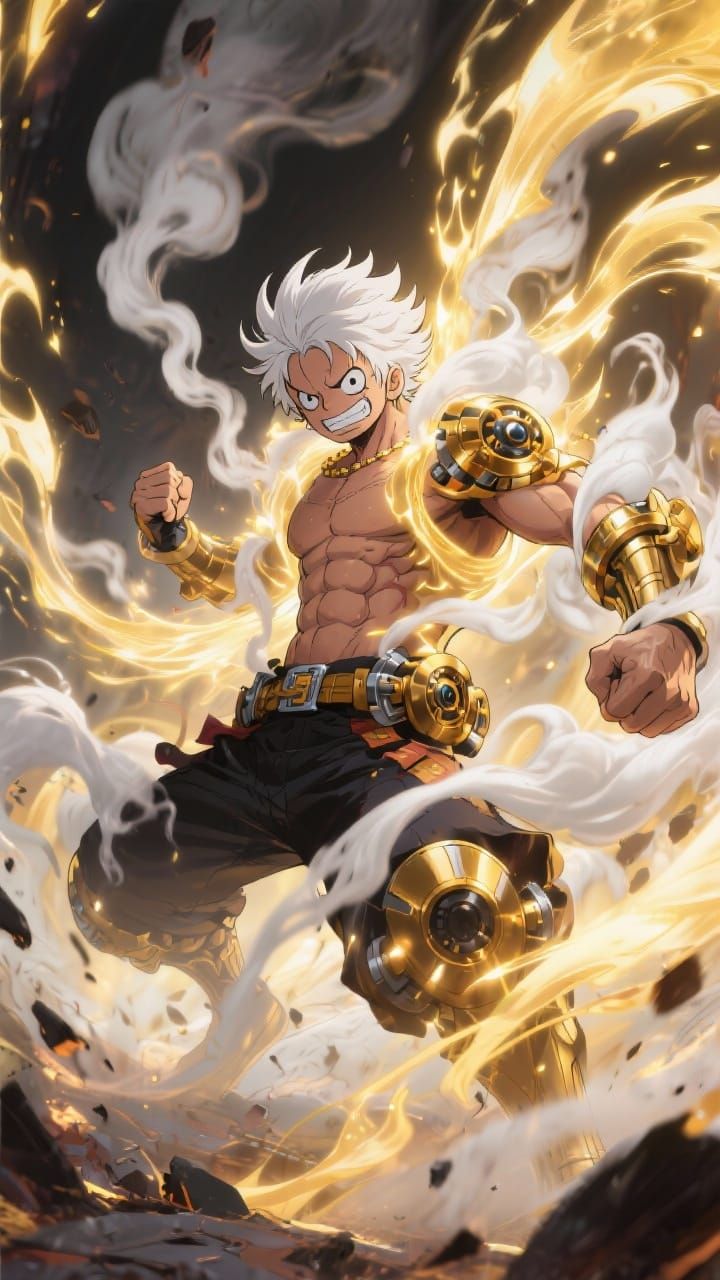 Luffy Gear 5 God Nika in Dynamic Battle Pose