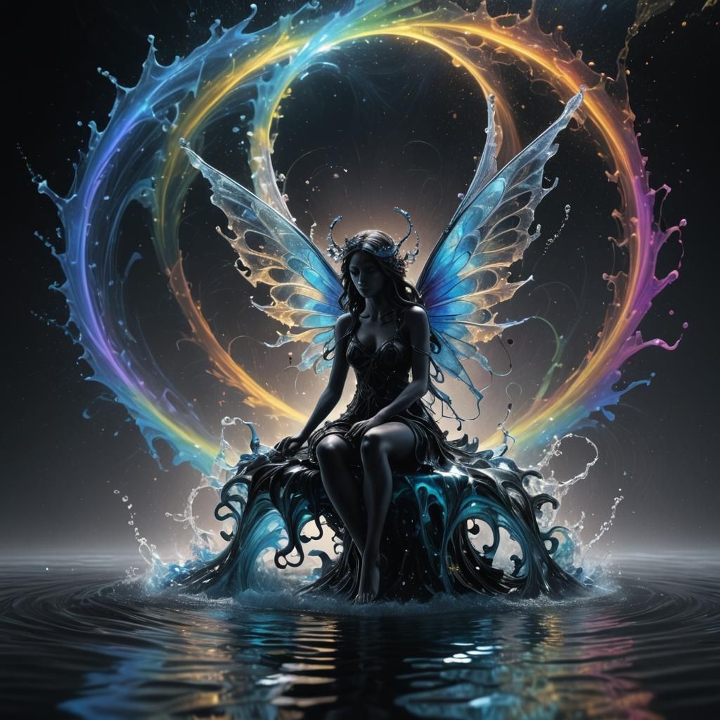 Blue Water Fairy Silhouette in Neon Light