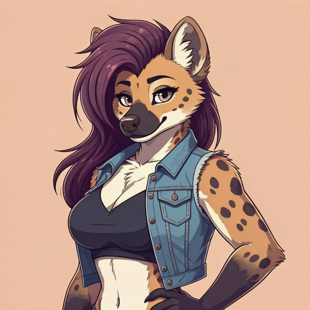 Feminine Furry Hyena Character with Mohawk, Hand-Drawn Style