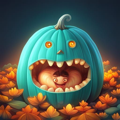 Cute Trash Monster Pumpkin: Glowing CGI Diorama