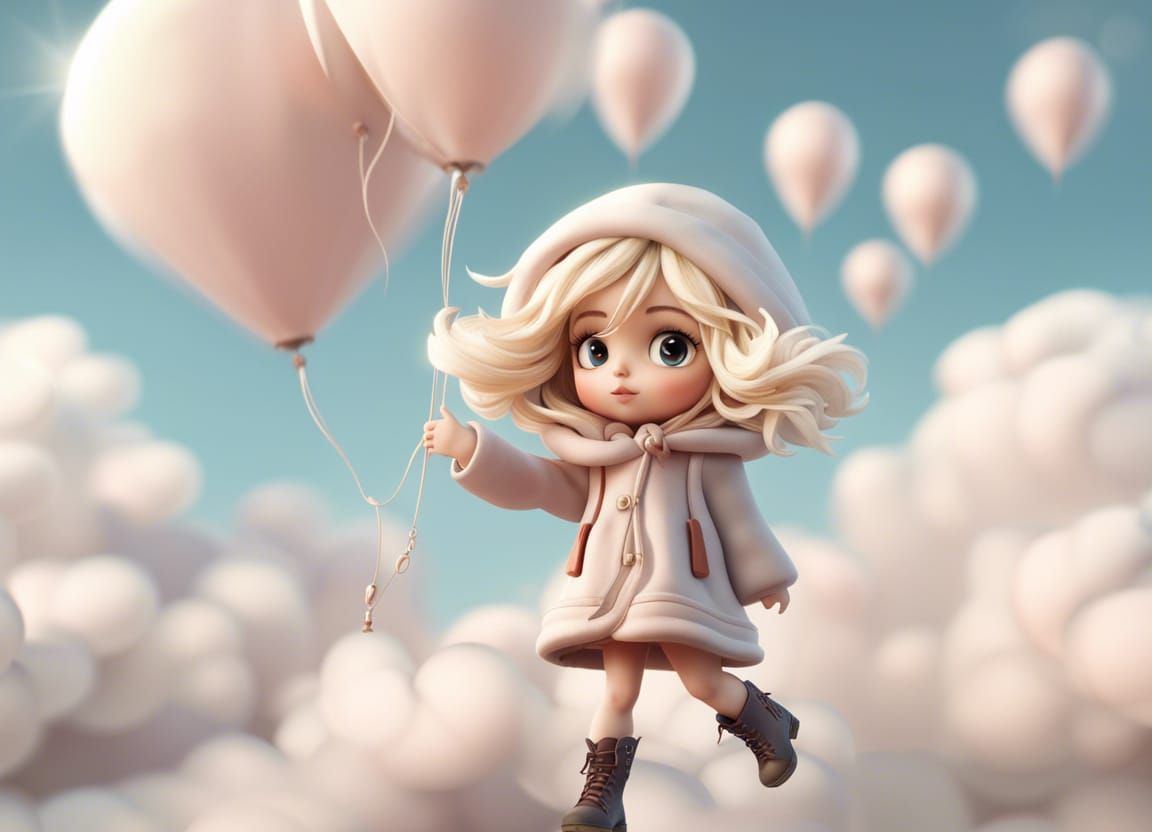 Cute Chibi Doll on Clouds in 3D Octane Render