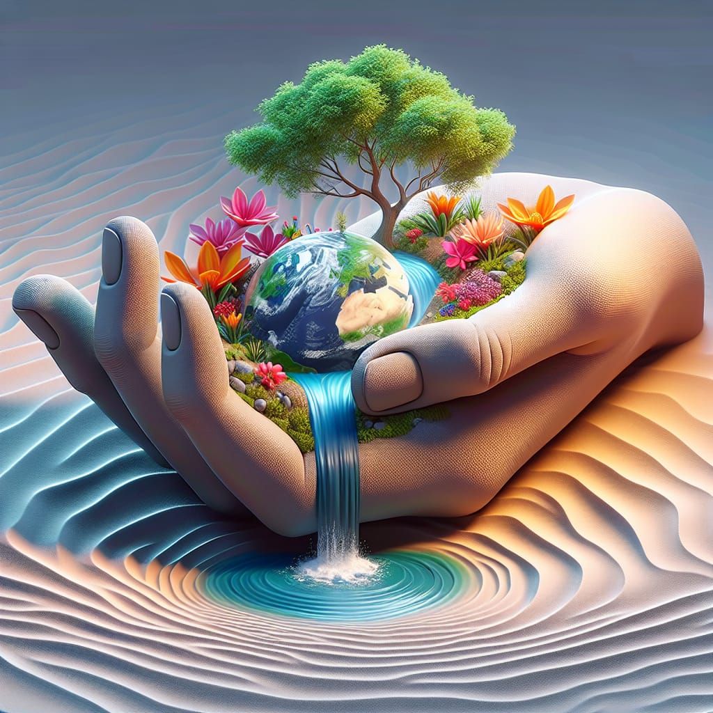 Hyperrealistic Hand Gently Holds Earth in 3D