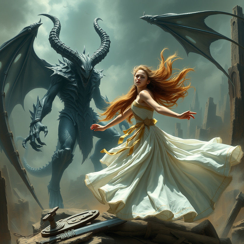 Teenage Goddess Battles Demon King in Ruined City