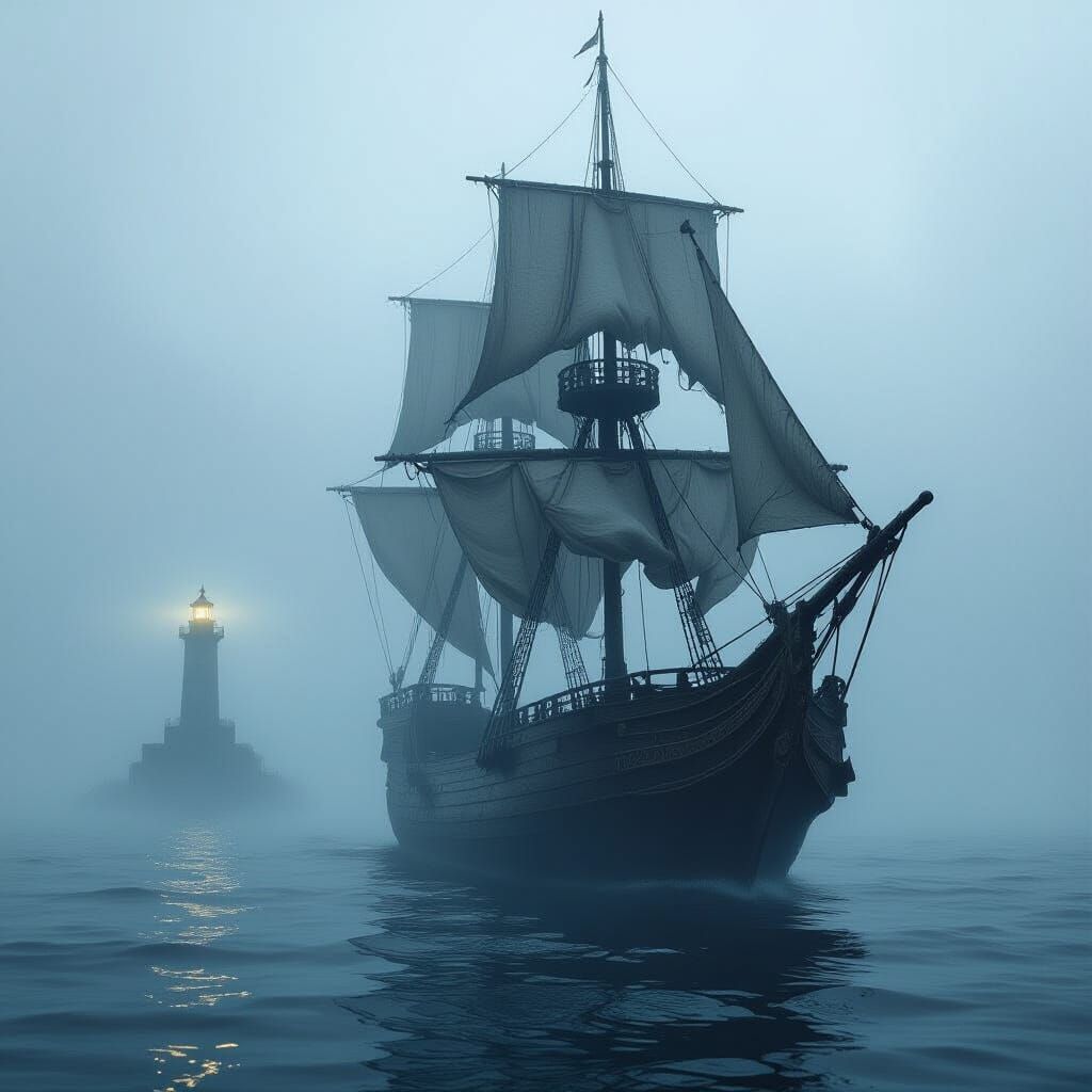 Ancient Ship in Ethereal Fog: A Digital Matte Painting