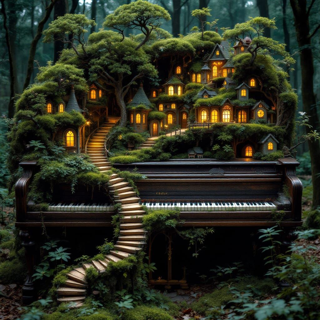 Surreal Bonsai Village Inside Piano