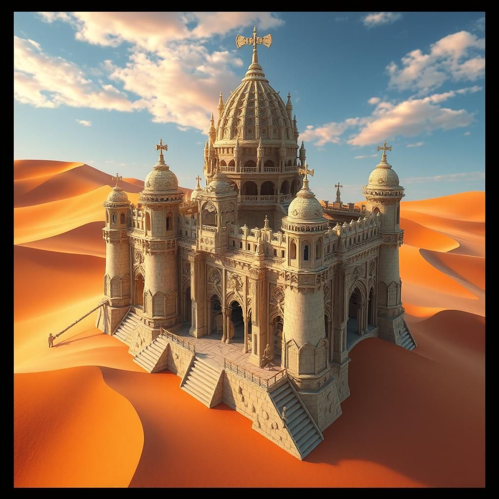 Surreal Sand Castle in Desert Optical Illusion