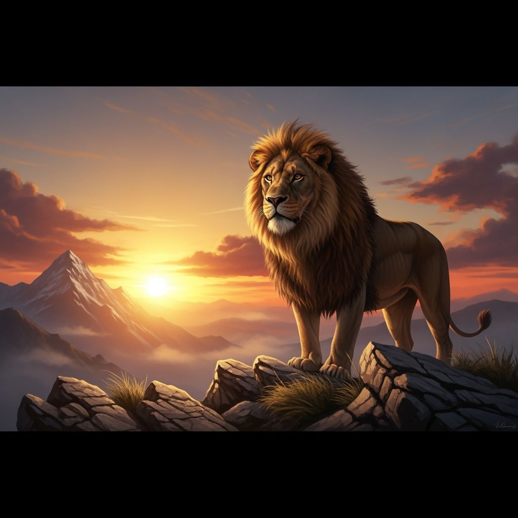 Majestic Lion at Sunset, Inspired by Painterly Art