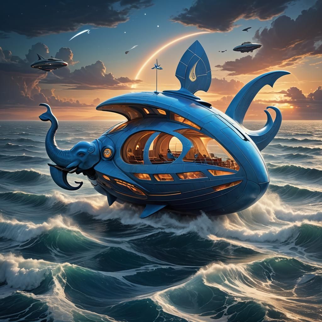 Futuristic Elephant Ark on High Seas