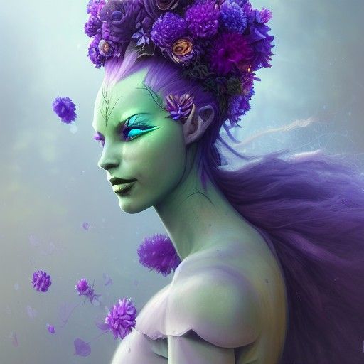 Cheerful Sylvari Plant Girl Portrait in Hyperdetailed Style