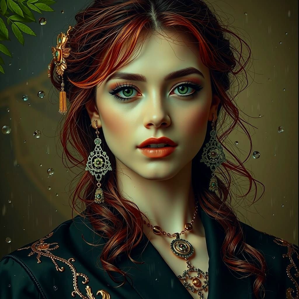 Glamorous Green Garden Scene in Mysterious Wet Conditions