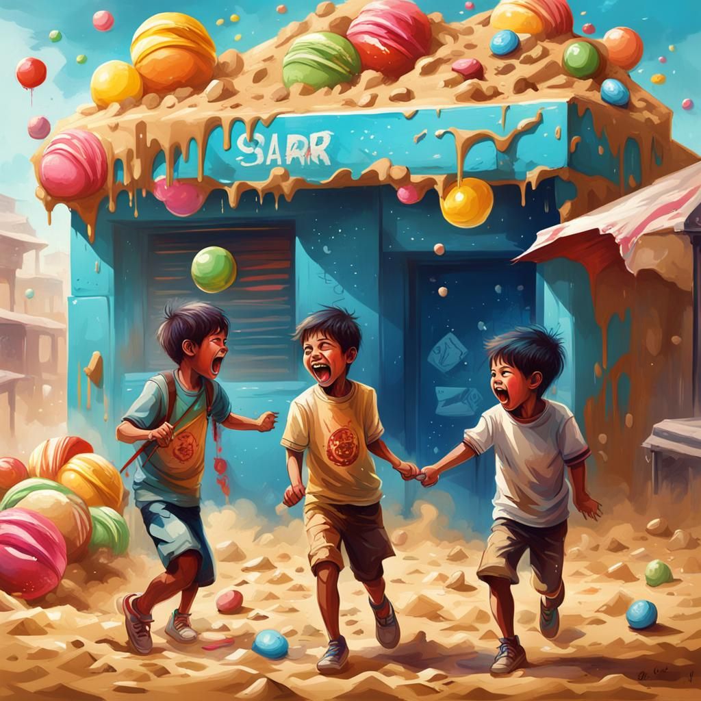 Children's Beach Fight: Bauhaus Graffiti Art