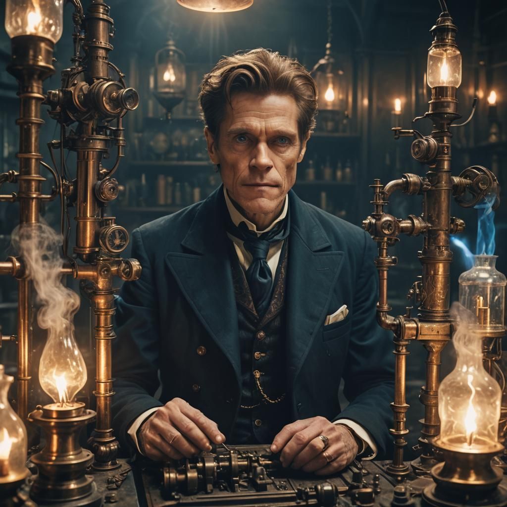 Willem Dafoe as Teslapunk Victorian Scientist