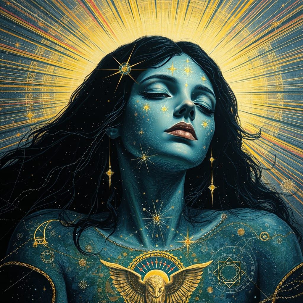 Priestess in Encaustic Style with Godrays