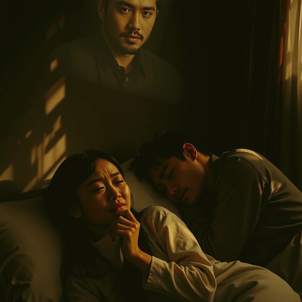 Pre-Raphaelite Photo of a Sad Woman with Hologram