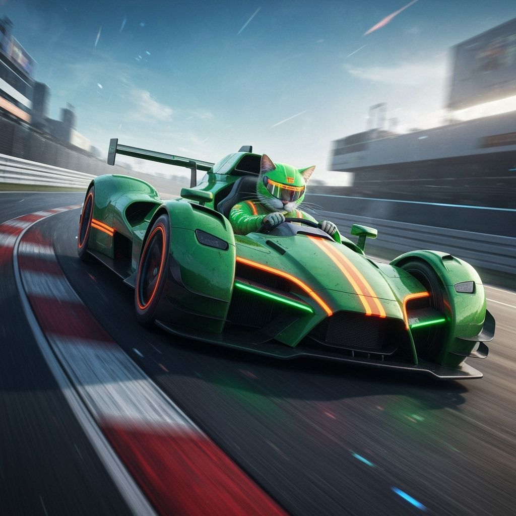 Hyperrealistic Cat Racer on Futuristic Track