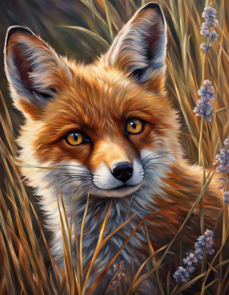 Warm Intimate Portrait of a Mother Fox and Her Cub in a Vibr...