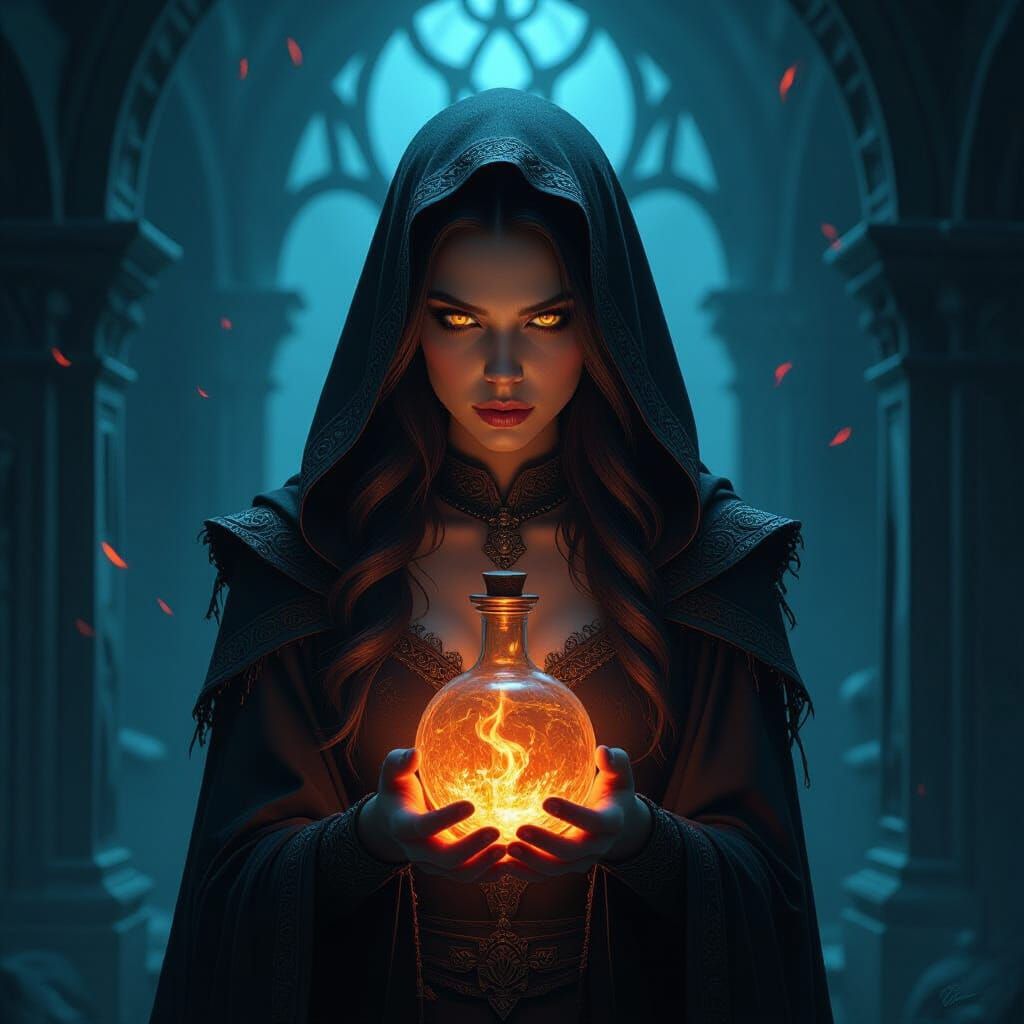Sorceress Steals Demon's Life Essence in Dark Fantasy Art