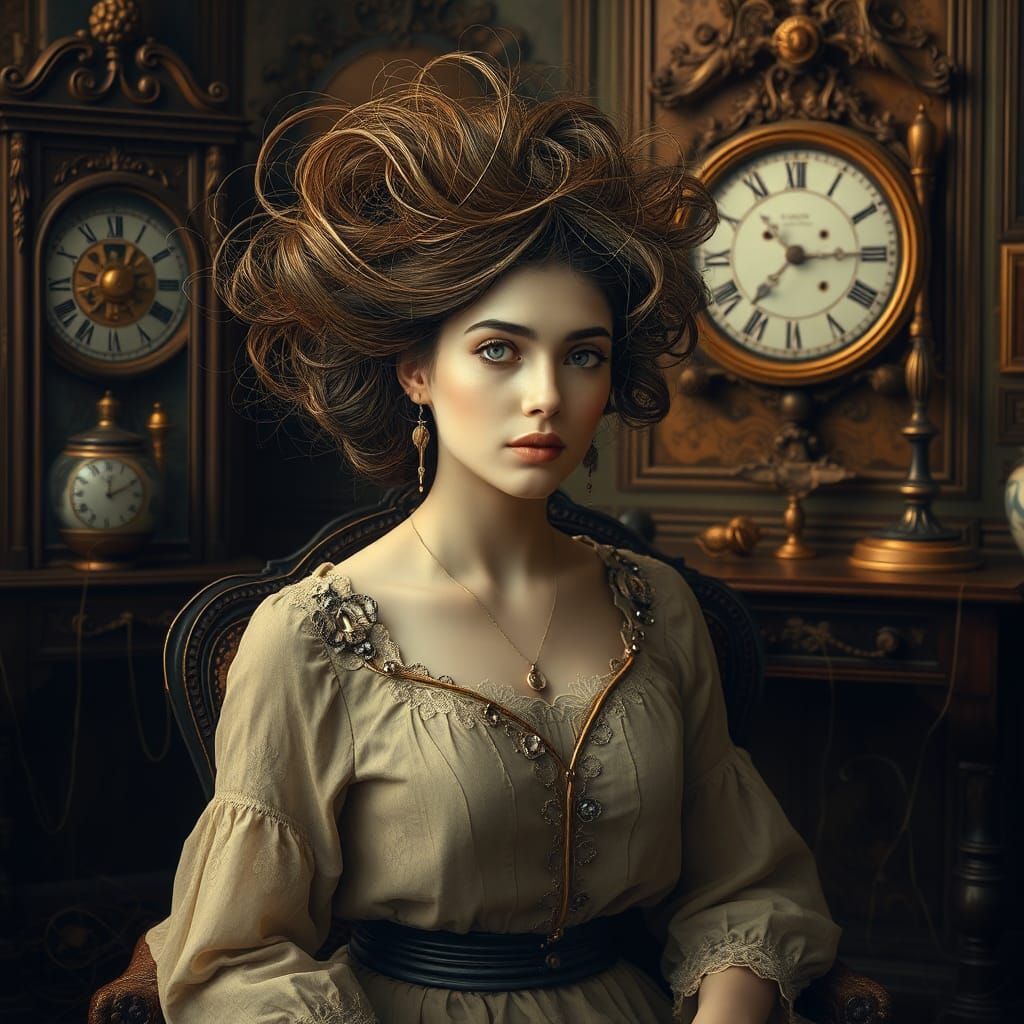 Victorian Woman in Computational String Art Style