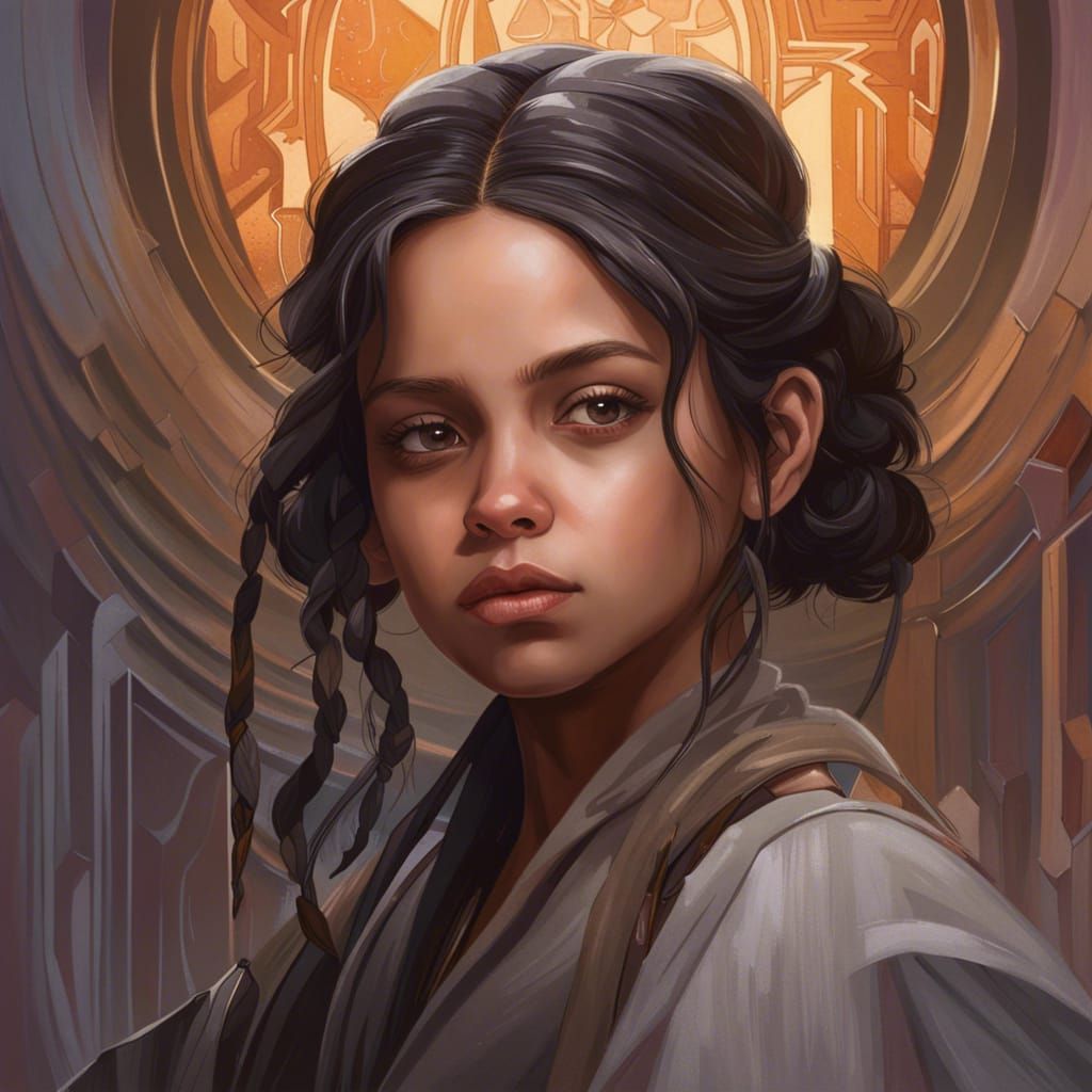 Grey Jedi Portrait on Naboo in Art Nouveau Style