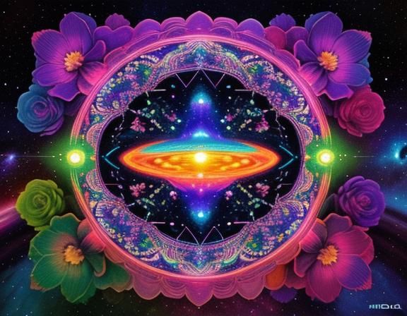 Psychedelic Floral Space UFO in Comic Art Style