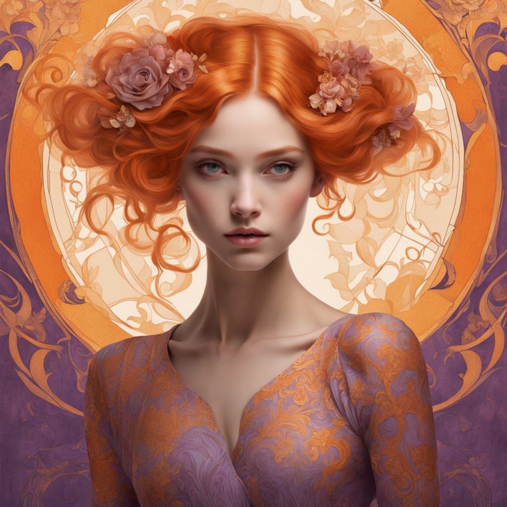 Woman with Orange Hair in Gustav Klimt Art Nouveau Style