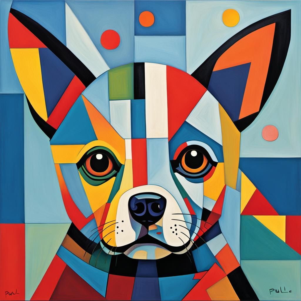 Cubist Dog Face in Whimsical Art Style